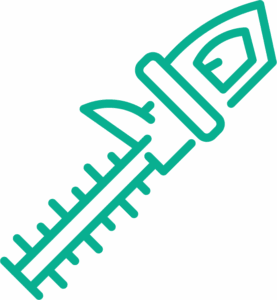 A simple green line drawing of a vernier caliper, a measuring tool with a sliding scale, is shown at an angle on a light gray background—ideal for precise pruning measurements.